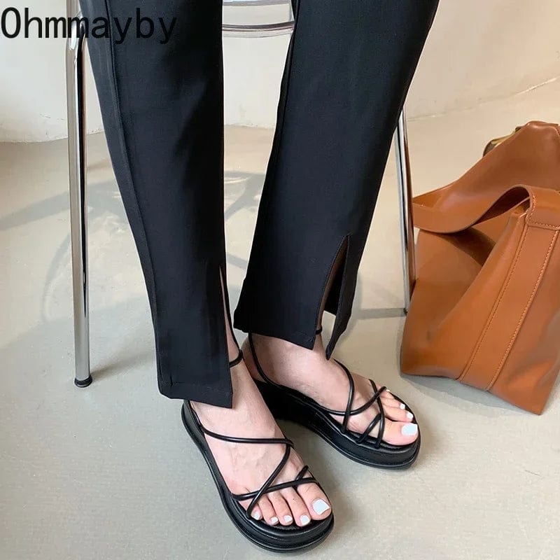 Eleganza Italiana Design Open Toe Women Sandals Summer Fashion Narrow Band Dress Shoes Platform Wedges Heel Ladies Ankle Strap Gladiator Sandalias Streetwear high fashion shein amazon temu target Walmart online