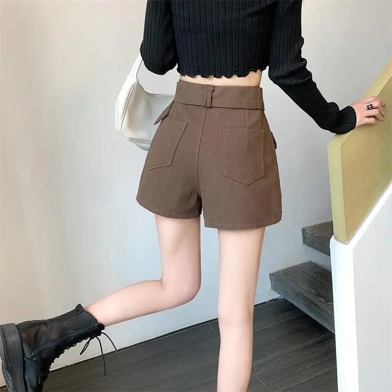 Eleganza Italiana Designer Fake Two-piece Skirts Shorts Women Autumn and Winter High-waisted Y2K A-line Belt Shorts Women&