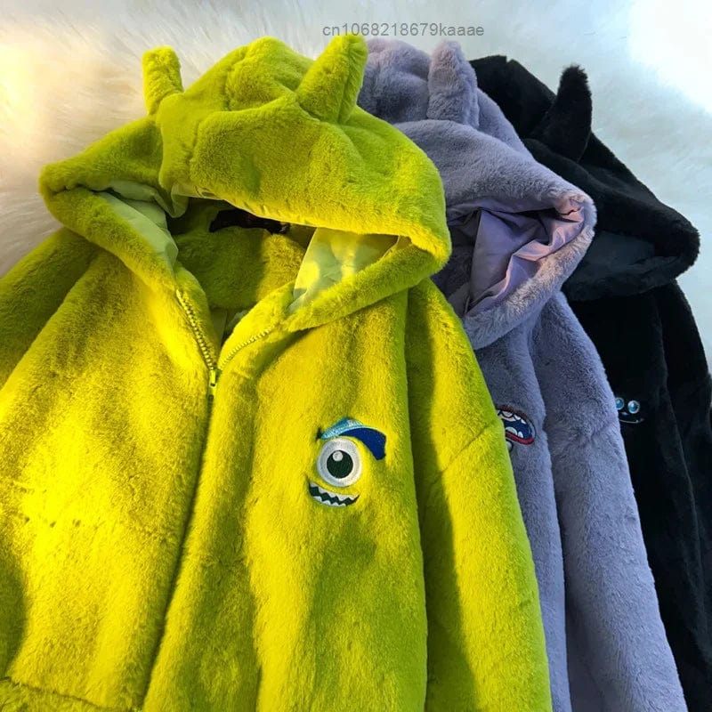 Eleganza Italiana Disney Monsters University Cartoon Embroidered Hoodies Women Men Plush Tops Zipper Coat Big Eyed Mike Cute Jacket Y2k Clothes Streetwear high fashion shein amazon temu target Walmart online