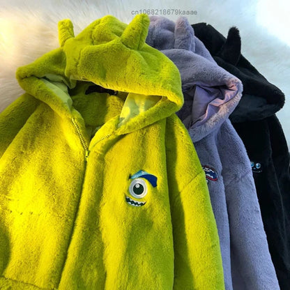 Eleganza Italiana Disney Monsters University Cartoon Embroidered Hoodies Women Men Plush Tops Zipper Coat Big Eyed Mike Cute Jacket Y2k Clothes Streetwear high fashion shein amazon temu target Walmart online