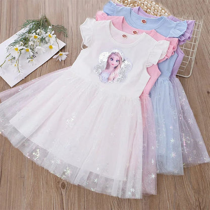 Eleganza Italiana Disney Summer New Girls Dress for Children Frozen Elsa Anna Princess Girl clothes Short Sleeve Ball Gown Carnival Party Dresses Streetwear high fashion shein amazon temu target Walmart online