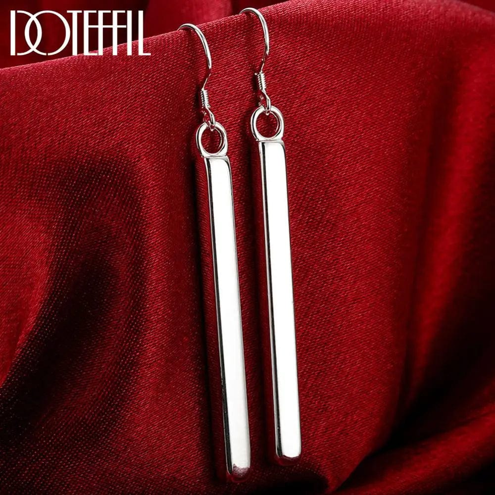 Eleganza Italiana DOTEFFIL 100% 925 Sterling Silver Square Pillar Drop Earrings Female Fashion Jewelry Women Lady Christmas Gift Free Shipping Streetwear high fashion shein amazon temu target Walmart online