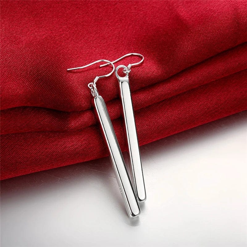 Eleganza Italiana DOTEFFIL 100% 925 Sterling Silver Square Pillar Drop Earrings Female Fashion Jewelry Women Lady Christmas Gift Free Shipping Streetwear high fashion shein amazon temu target Walmart online