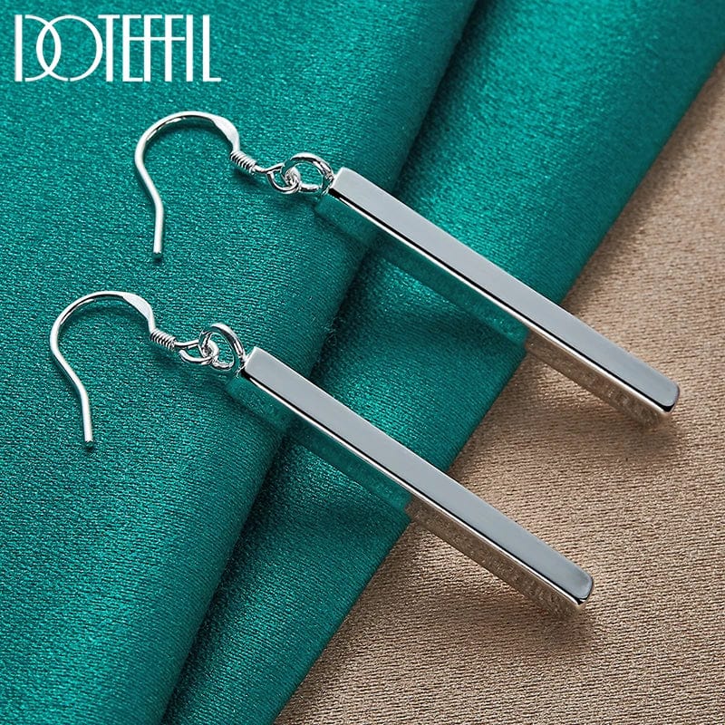 Eleganza Italiana DOTEFFIL 100% 925 Sterling Silver Square Pillar Drop Earrings Female Fashion Jewelry Women Lady Christmas Gift Free Shipping Streetwear high fashion shein amazon temu target Walmart online