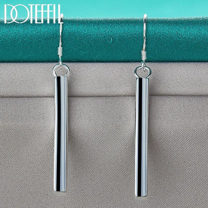 Eleganza Italiana DOTEFFIL 100% 925 Sterling Silver Square Pillar Drop Earrings Female Fashion Jewelry Women Lady Christmas Gift Free Shipping Streetwear high fashion shein amazon temu target Walmart online