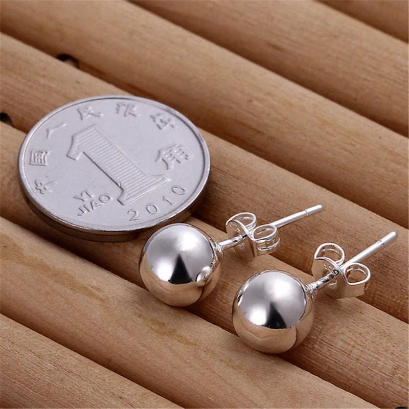 Eleganza Italiana DOTEFFIL 925 Sterling Silver 8/10/12mm Round Smooth Solid Bead Ball Stud Earrings For Women Wedding Engagement Party Jewelry Streetwear high fashion shein amazon temu target Walmart online