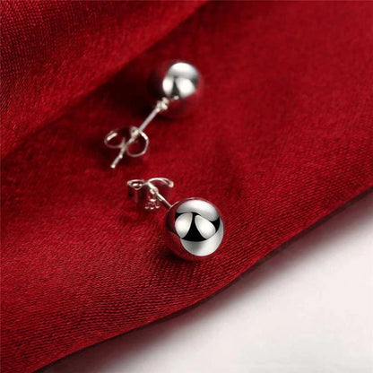 Eleganza Italiana DOTEFFIL 925 Sterling Silver 8/10/12mm Round Smooth Solid Bead Ball Stud Earrings For Women Wedding Engagement Party Jewelry Streetwear high fashion shein amazon temu target Walmart online