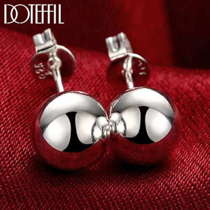 Eleganza Italiana DOTEFFIL 925 Sterling Silver 8/10/12mm Round Smooth Solid Bead Ball Stud Earrings For Women Wedding Engagement Party Jewelry Streetwear high fashion shein amazon temu target Walmart online