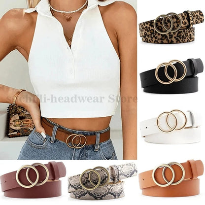 Eleganza Italiana Double Ring Belts for Women Girls Fashion Leopard Waist Belt PU Metal Buckle Heart Pin Belt Leisure Dress Jeans Wild Waistband Streetwear high fashion shein amazon temu target Walmart online