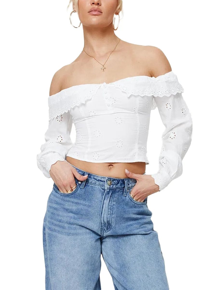 Eleganza Italiana Edhomenn Womens Lace Tops Long Sleeve Off Shoulder Slim Fit Cropped T-Shirt Ladies Y2k Fall Clothes Streetwear high fashion shein amazon temu target Walmart online