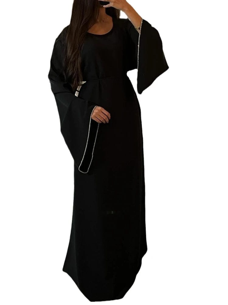 Eleganza Italiana Eid Ramadan Party Dress for Women Muslim Abaya Diamond Flare Sleeve Long Dress Belt Morocco Kaftan Vestidos Dubai Robe Jalabiya Streetwear high fashion shein amazon temu target Walmart online