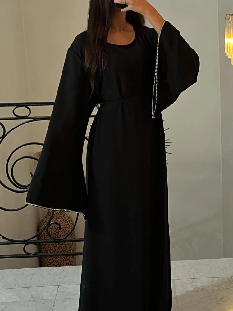 Eleganza Italiana Eid Ramadan Party Dress for Women Muslim Abaya Diamond Flare Sleeve Long Dress Belt Morocco Kaftan Vestidos Dubai Robe Jalabiya Streetwear high fashion shein amazon temu target Walmart online