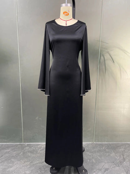 Eleganza Italiana Eid Ramadan Party Dress for Women Muslim Abaya Diamond Flare Sleeve Long Dress Belt Morocco Kaftan Vestidos Dubai Robe Jalabiya Streetwear high fashion shein amazon temu target Walmart online