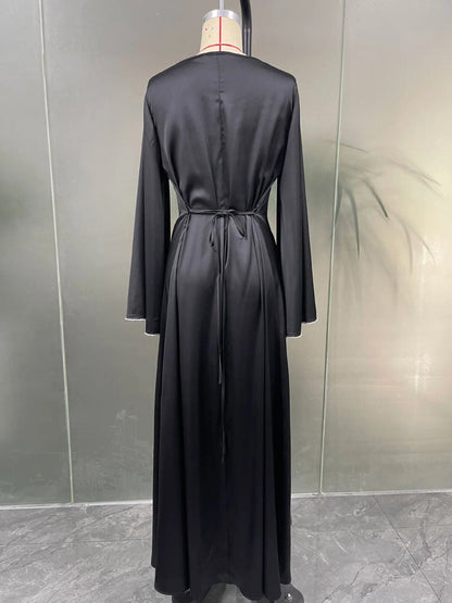 Eleganza Italiana Eid Ramadan Party Dress for Women Muslim Abaya Diamond Flare Sleeve Long Dress Belt Morocco Kaftan Vestidos Dubai Robe Jalabiya Streetwear high fashion shein amazon temu target Walmart online