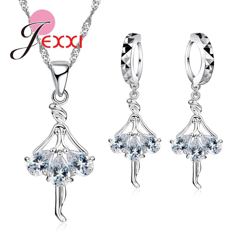 Eleganza Italiana Elegant 925 Sterling Silver Ballerina Necklace Earrings Cubic Zirconia  Wedding Engagement Jewelry Sets Streetwear high fashion shein amazon temu target Walmart online