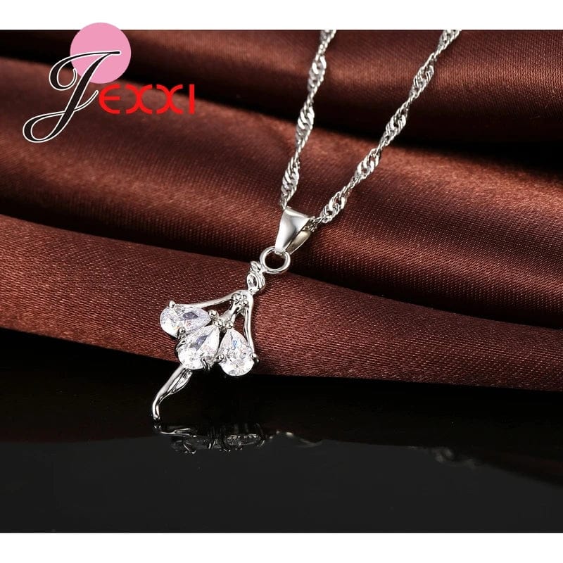 Eleganza Italiana Elegant 925 Sterling Silver Ballerina Necklace Earrings Cubic Zirconia  Wedding Engagement Jewelry Sets Streetwear high fashion shein amazon temu target Walmart online