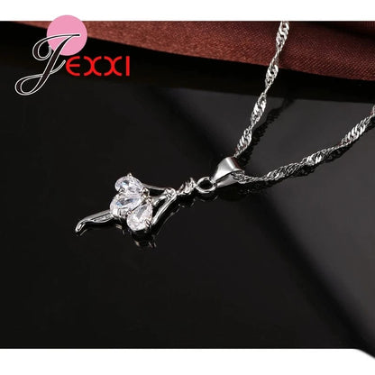 Eleganza Italiana Elegant 925 Sterling Silver Ballerina Necklace Earrings Cubic Zirconia  Wedding Engagement Jewelry Sets Streetwear high fashion shein amazon temu target Walmart online