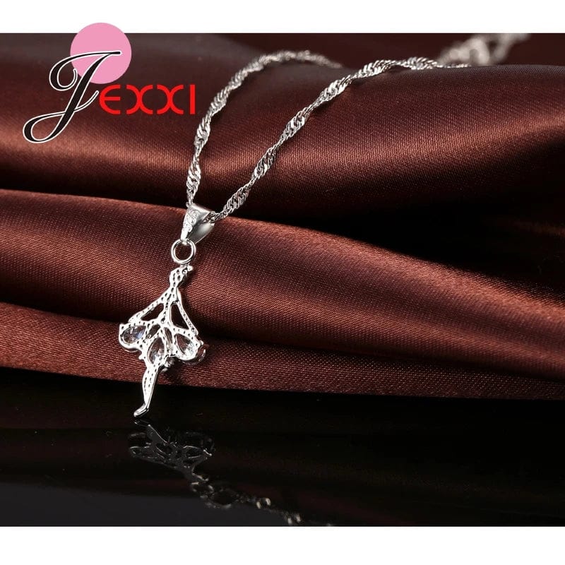 Eleganza Italiana Elegant 925 Sterling Silver Ballerina Necklace Earrings Cubic Zirconia  Wedding Engagement Jewelry Sets Streetwear high fashion shein amazon temu target Walmart online