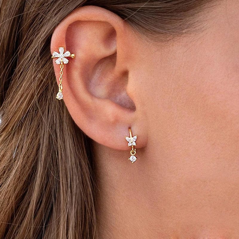 Eleganza Italiana Elegant CZ Zircon Butterfly Ear Buckle Hoop Earrings for Women Gold Plated Crystal Eardrop Cartilage Piercing Jewelry Party Gift Streetwear high fashion shein amazon temu target Walmart online