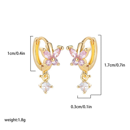 Eleganza Italiana Elegant CZ Zircon Butterfly Ear Buckle Hoop Earrings for Women Gold Plated Crystal Eardrop Cartilage Piercing Jewelry Party Gift Streetwear high fashion shein amazon temu target Walmart online