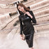 Eleganza Italiana European station pu leather dress autumn and winter new temperament plus velvet waist black Regular  Solid  Sheath Streetwear high fashion shein amazon temu target Walmart online