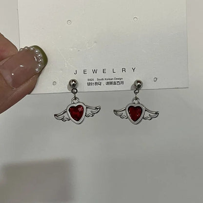 Eleganza Italiana European Sweet Cool Red Zircon Love Heart Devil Charms Drop Earrings For Women Hot Girls Harajuku Y2k Earings Gift Party Jewelry Streetwear high fashion shein amazon temu target Walmart online