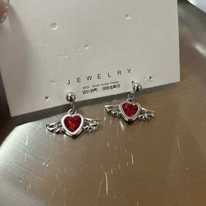 Eleganza Italiana European Sweet Cool Red Zircon Love Heart Devil Charms Drop Earrings For Women Hot Girls Harajuku Y2k Earings Gift Party Jewelry Streetwear high fashion shein amazon temu target Walmart online