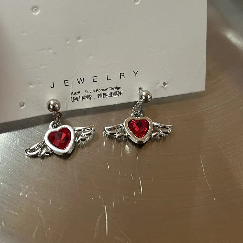 Eleganza Italiana European Sweet Cool Red Zircon Love Heart Devil Charms Drop Earrings For Women Hot Girls Harajuku Y2k Earings Gift Party Jewelry Streetwear high fashion shein amazon temu target Walmart online