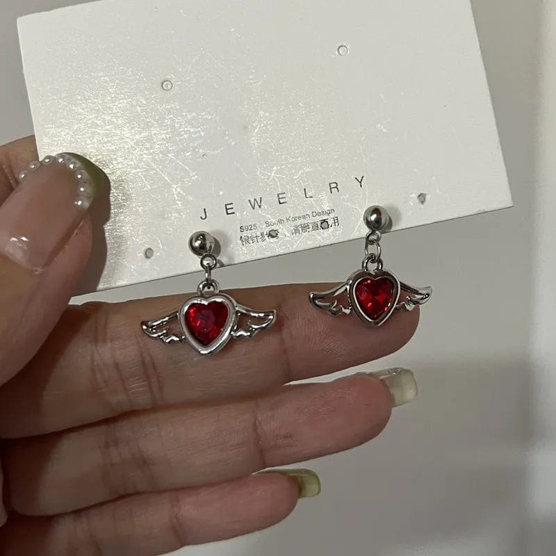 Eleganza Italiana European Sweet Cool Red Zircon Love Heart Devil Charms Drop Earrings For Women Hot Girls Harajuku Y2k Earings Gift Party Jewelry Streetwear high fashion shein amazon temu target Walmart online