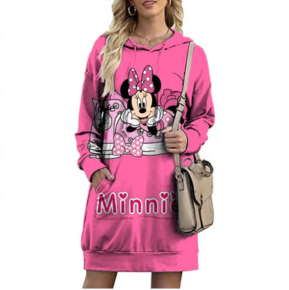 Eleganza Italiana Fall Elegant Disney Brand Mickey and Minnie Cartoon 3D Printed Fashion Casual Ladies Boho Loose Lengthened Hoodie Y2K Streetwear high fashion shein amazon temu target Walmart online