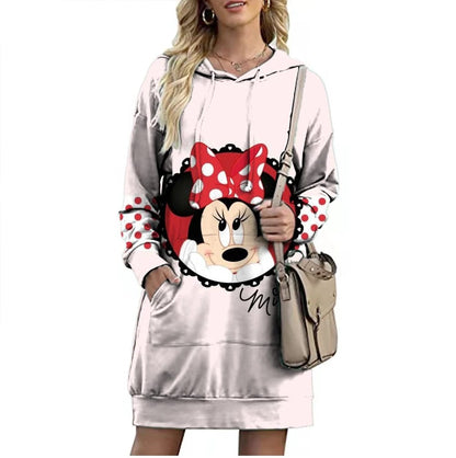 Eleganza Italiana Fall Elegant Disney Brand Mickey and Minnie Cartoon 3D Printed Fashion Casual Ladies Boho Loose Lengthened Hoodie Y2K Streetwear high fashion shein amazon temu target Walmart online