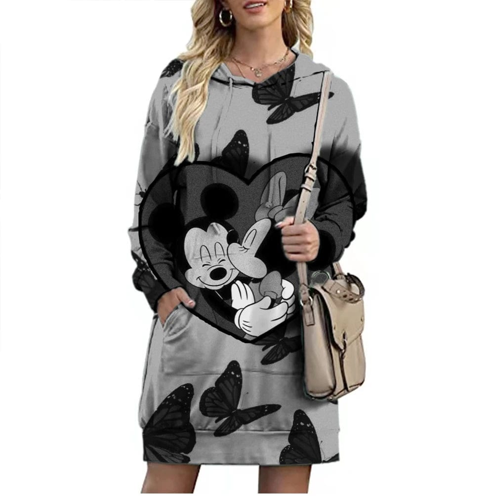 Eleganza Italiana Fall Elegant Disney Brand Mickey and Minnie Cartoon 3D Printed Fashion Casual Ladies Boho Loose Lengthened Hoodie Y2K Streetwear high fashion shein amazon temu target Walmart online