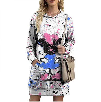 Eleganza Italiana Fall Elegant Disney Brand Mickey and Minnie Cartoon 3D Printed Fashion Casual Ladies Boho Loose Lengthened Hoodie Y2K Streetwear high fashion shein amazon temu target Walmart online