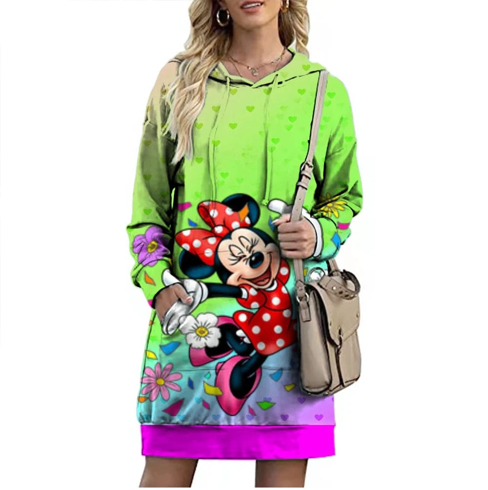 Eleganza Italiana Fall Elegant Disney Brand Mickey and Minnie Cartoon 3D Printed Fashion Casual Ladies Boho Loose Lengthened Hoodie Y2K Streetwear high fashion shein amazon temu target Walmart online