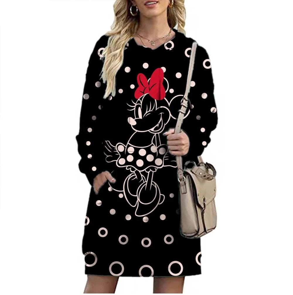 Eleganza Italiana Fall Elegant Disney Brand Mickey and Minnie Cartoon 3D Printed Fashion Casual Ladies Boho Loose Lengthened Hoodie Y2K Streetwear high fashion shein amazon temu target Walmart online