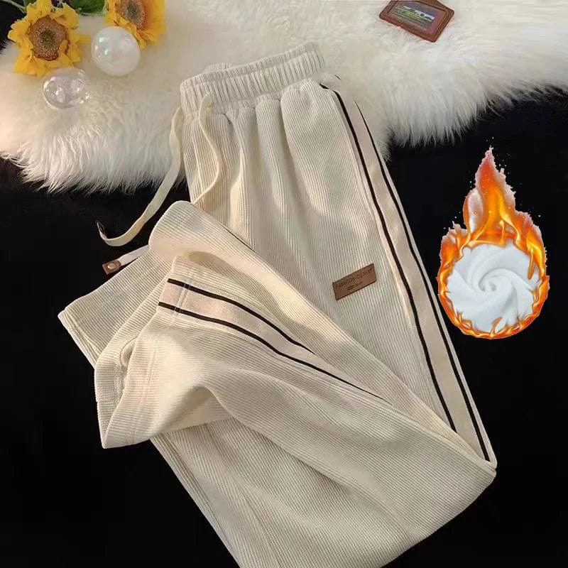 Eleganza Italiana Fall Striped Corduroy Sweatpants Women Winter Thick High Waist Drawstring Wide Leg Trousers Y2K Korean All-Match Straight Pants Streetwear high fashion shein amazon temu target Walmart online