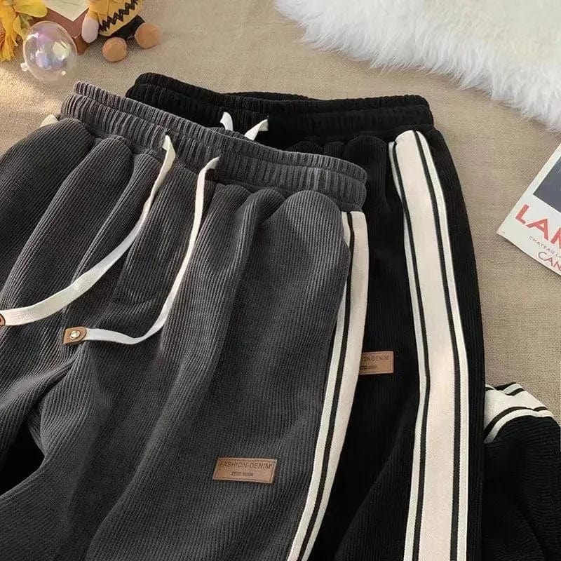 Eleganza Italiana Fall Striped Corduroy Sweatpants Women Winter Thick High Waist Drawstring Wide Leg Trousers Y2K Korean All-Match Straight Pants Streetwear high fashion shein amazon temu target Walmart online