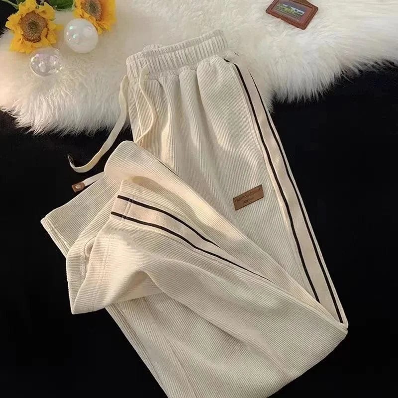 Eleganza Italiana Fall Striped Corduroy Sweatpants Women Winter Thick High Waist Drawstring Wide Leg Trousers Y2K Korean All-Match Straight Pants Streetwear high fashion shein amazon temu target Walmart online