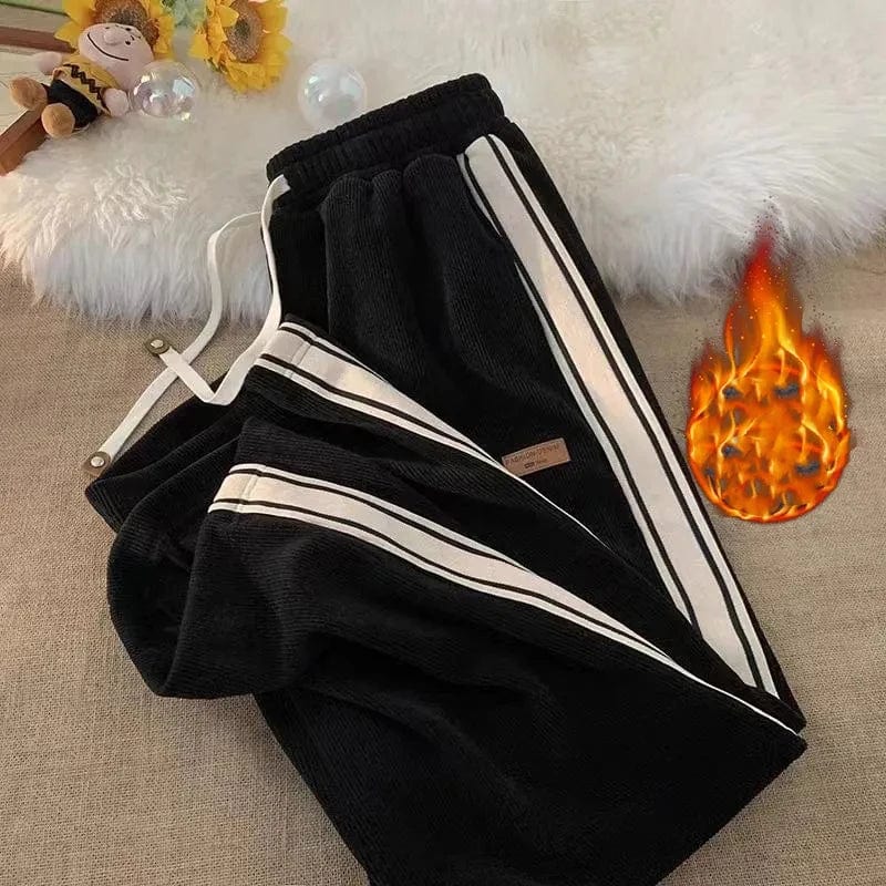 Eleganza Italiana Fall Striped Corduroy Sweatpants Women Winter Thick High Waist Drawstring Wide Leg Trousers Y2K Korean All-Match Straight Pants Streetwear high fashion shein amazon temu target Walmart online