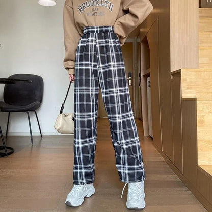 Eleganza Italiana Fall Winter Thick Warm Plaid Pants Women Y2K Fashion Loose Causal Wide Leg Trousers High Waist Preppy All Match Straight Pants Streetwear high fashion shein amazon temu target Walmart online