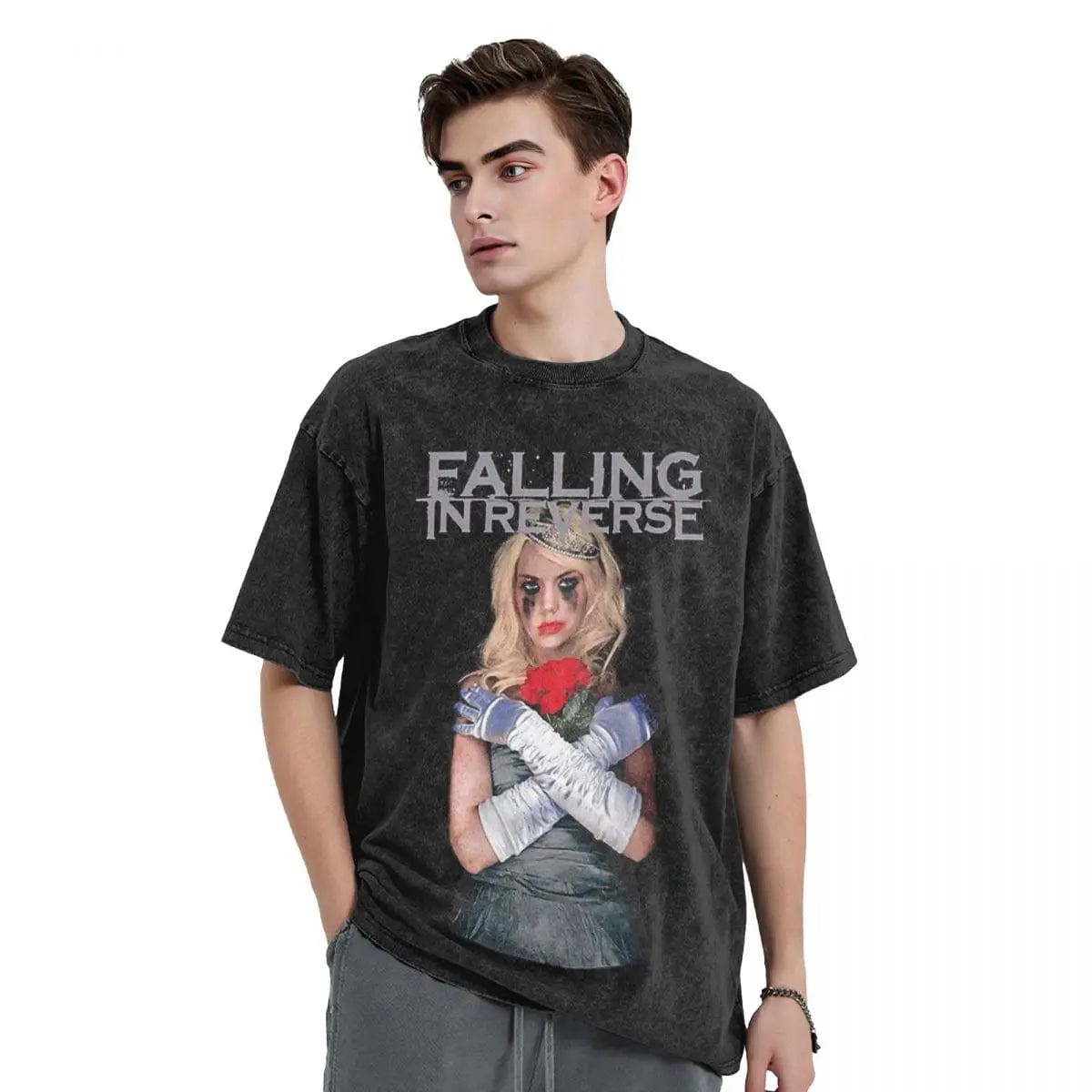 Eleganza Italiana Falling In Reverse Classic Washed T Shirt Mens Y2K Funny Cotton T Shirts Summer Crewneck Fashion Tee Shirt Custom Plus Size Tops Streetwear high fashion shein amazon temu target Walmart online