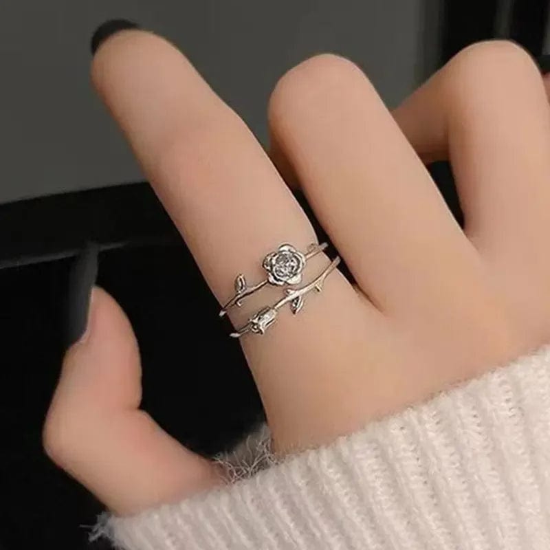 Eleganza Italiana Fashion Goth Double Layer Rose Couple Rings for Men Women Retro Opening Stainless Steel Thorns Punk Finger Ring Jewelry Y2k Gift Streetwear high fashion shein amazon temu target Walmart online