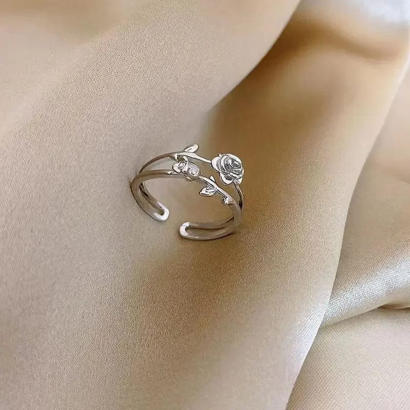 Eleganza Italiana Fashion Goth Double Layer Rose Couple Rings for Men Women Retro Opening Stainless Steel Thorns Punk Finger Ring Jewelry Y2k Gift Streetwear high fashion shein amazon temu target Walmart online