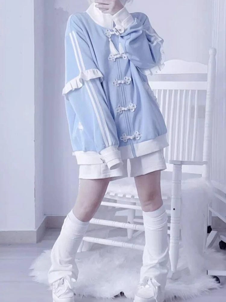 Eleganza Italiana Fashion Japanese Y2k Sweatshirt Kawaii Jacket Harajuku Blue Detachable Sleeve Zip-Up Cutecore Jacket Loose 2000s Style Hoodies Streetwear high fashion shein amazon temu target Walmart online