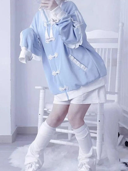 Eleganza Italiana Fashion Japanese Y2k Sweatshirt Kawaii Jacket Harajuku Blue Detachable Sleeve Zip-Up Cutecore Jacket Loose 2000s Style Hoodies Streetwear high fashion shein amazon temu target Walmart online