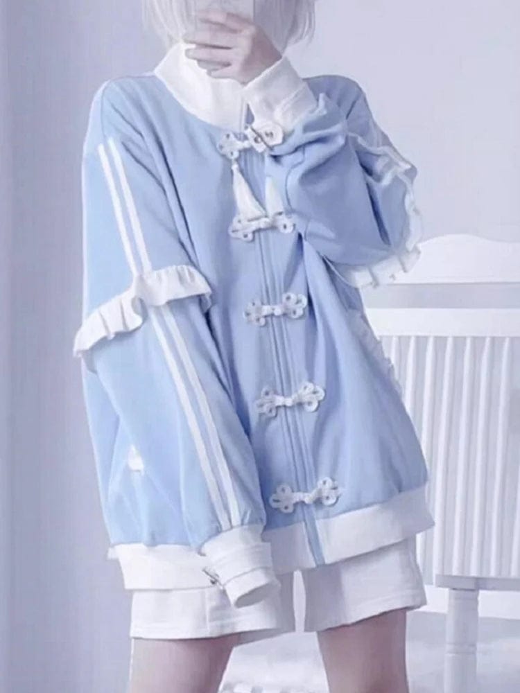 Eleganza Italiana Fashion Japanese Y2k Sweatshirt Kawaii Jacket Harajuku Blue Detachable Sleeve Zip-Up Cutecore Jacket Loose 2000s Style Hoodies Streetwear high fashion shein amazon temu target Walmart online