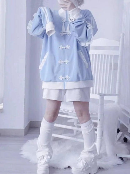 Eleganza Italiana Fashion Japanese Y2k Sweatshirt Kawaii Jacket Harajuku Blue Detachable Sleeve Zip-Up Cutecore Jacket Loose 2000s Style Hoodies Streetwear high fashion shein amazon temu target Walmart online