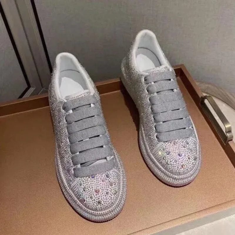 Eleganza Italiana Fashion Luxury Rhinestone Bling Shoes For Women 2023 Platform Casual Sneakers Designers PU Leather Black Silver Sports Shoes Y2k Streetwear high fashion shein amazon temu target Walmart online