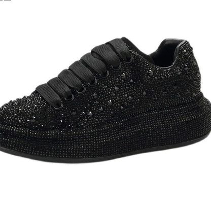 Eleganza Italiana Fashion Luxury Rhinestone Bling Shoes For Women 2023 Platform Casual Sneakers Designers PU Leather Black Silver Sports Shoes Y2k Streetwear high fashion shein amazon temu target Walmart online