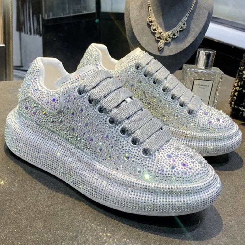 Eleganza Italiana Fashion Luxury Rhinestone Bling Shoes For Women 2023 Platform Casual Sneakers Designers PU Leather Black Silver Sports Shoes Y2k Streetwear high fashion shein amazon temu target Walmart online